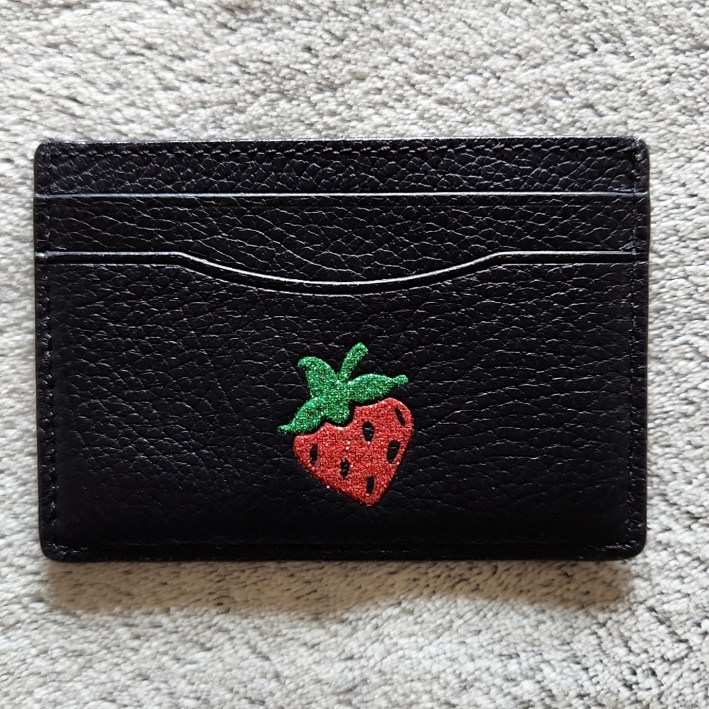 Coach black strawberry leather card case SLG